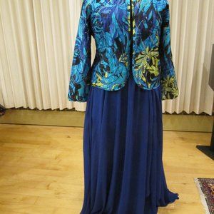 CHICOS DESIGNS sz2 silky poly jacket open front high collar vivid colors vg cond